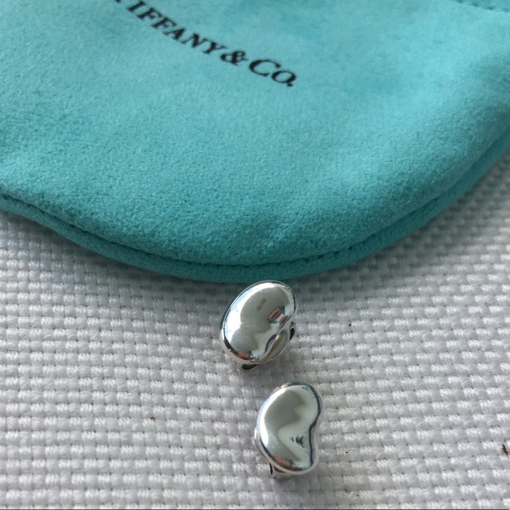 Tiffany & Co. Silver Bean Stud Earrings with Tiffany Blue Pouch